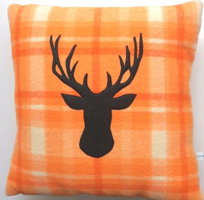 Vibrant Orange Wool Blanket Stag Cushion